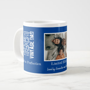 Father's Day Vintage Blue and White with Photo Large Coffee Mug