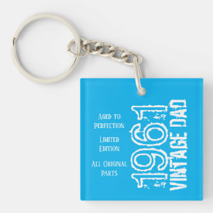 Father's Day Vintage Dad Retro Type Photo Blue Key Ring
