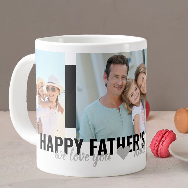 Fathers Day We Love You 3 Photo Bold Black Large Coffee Mug (Creator Uploaded)