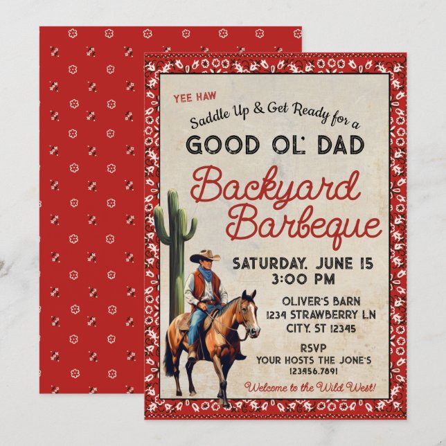 Fathers Day Western Barbeque Invitation (Front/Back)