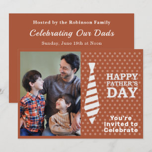 Fathers Day White Tie Light Brown Dots Photo Party Invitation