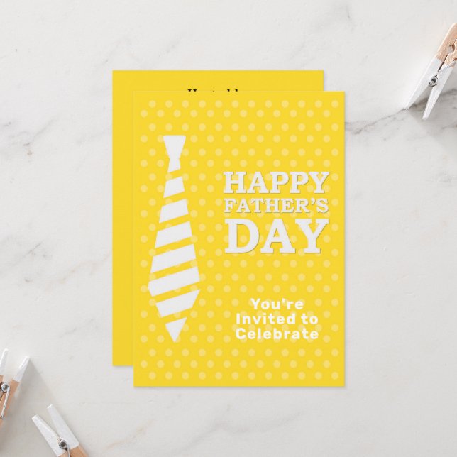 Fathers Day White Tie Yellow Dots Dinner Party Invitation (Front/Back In Situ)