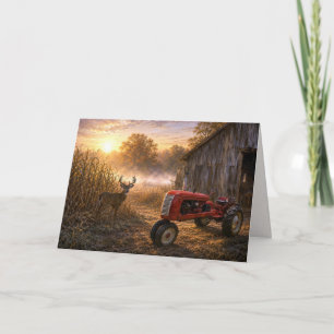 Father's Day Whitetail Deer and Vintage Tractor Card