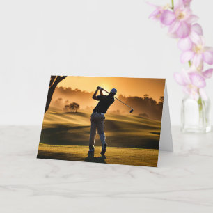 Fathers Day With Golfer on Golf Course Swinging Card