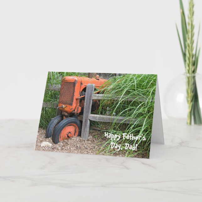 Father's Day with old orange tractor Card (Front)