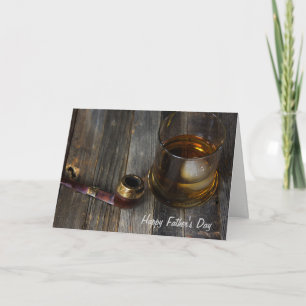 Father's Day with whiskey and pipe on wood Card