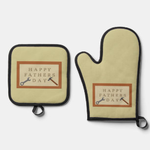 Fathers Day Wooden Sign Oven Mitt & Pot Holder Set