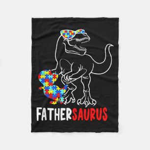 Fathersaurus T Rex Dinosaur Autism Awareness Fathe Fleece Blanket