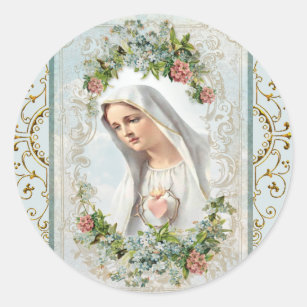 Fatima Blessed Virgin Mary Catholic Floral  Classic Round Sticker
