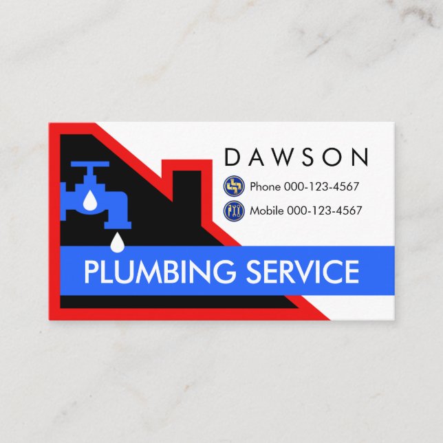 Faucet Leaking Under Red Building Frame Business Card (Front)