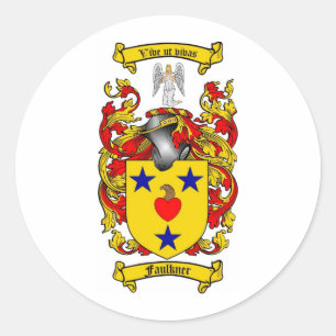 FAULKNER FAMILY CREST -  FAULKNER COAT OF ARMS CLASSIC ROUND STICKER