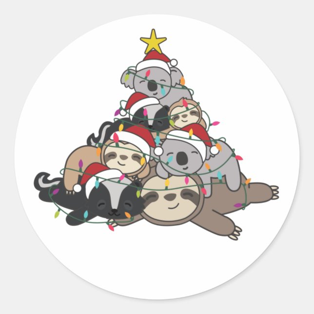 Fault Koala Skunk Christmas Tree Christmas Classic Round Sticker (Front)
