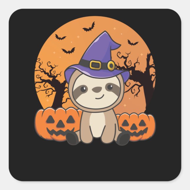 Fault Witch Pumpkin Sloths Happy Halloween Square Sticker (Front)