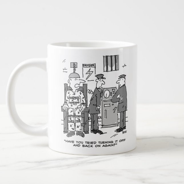 Faulty Electric Chair Cartoon - Funny Large Coffee Mug (Left)