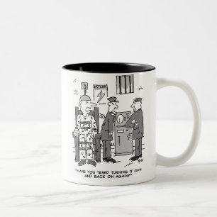 Faulty Electric Chair Cartoon - Funny Two-Tone Coffee Mug