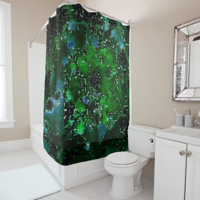 Faulty mosaic of water plant lagoon night photo shower curtain (In Situ)