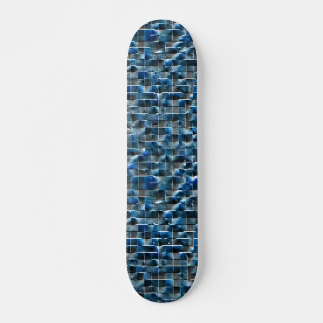 Faulty virtual blue grey rustic ceramic tiles skateboard (Front)