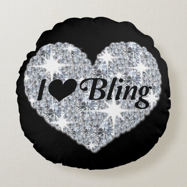 Faun diamonds silver heart I lover Bling Quote Round Cushion (Front)
