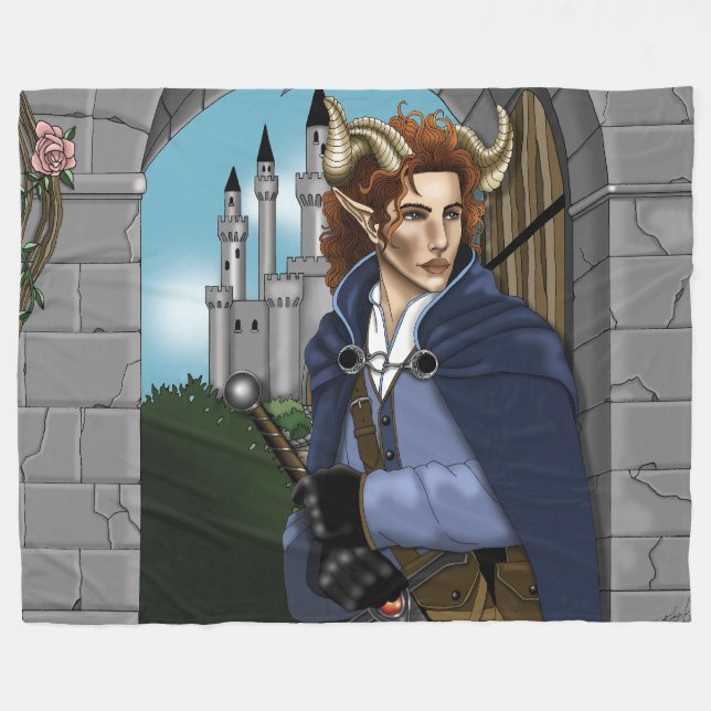 Faun Horned Fae Fantasy  Fleece Blanket (Front (Horizontal))