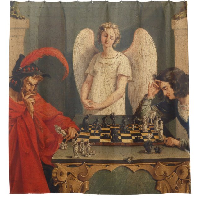 Faust And Mephistopheles Playing Chess Shower Curtain (Front)
