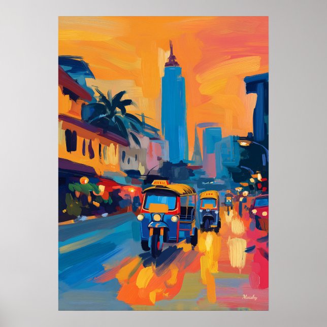Fauvist Bangkok Tuk Tuk Street Poster (Front)