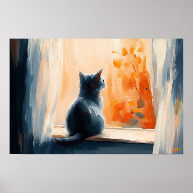 Fauvist Cat by the Window – Customisable Tranquil  Poster (Front)