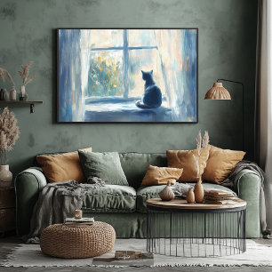 Fauvist Cat in Sunlit Window – Customisable Serene Poster