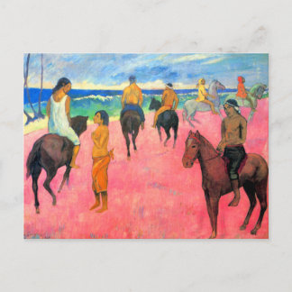 Fauvist painting Gauguin horse art riders on beach Postcard