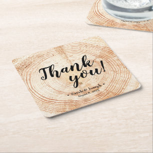 Faux 2Wood Grain Rustic Wedding Thank You Favour Square Paper Coaster