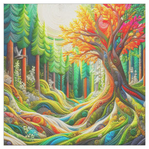 Faux 3D Embroidered Modern Art Forest Landscape Fabric