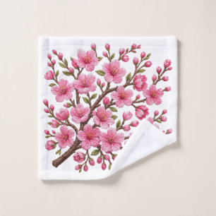 Faux 3D Embroidered Sakura Branch Illustration Wash Cloth