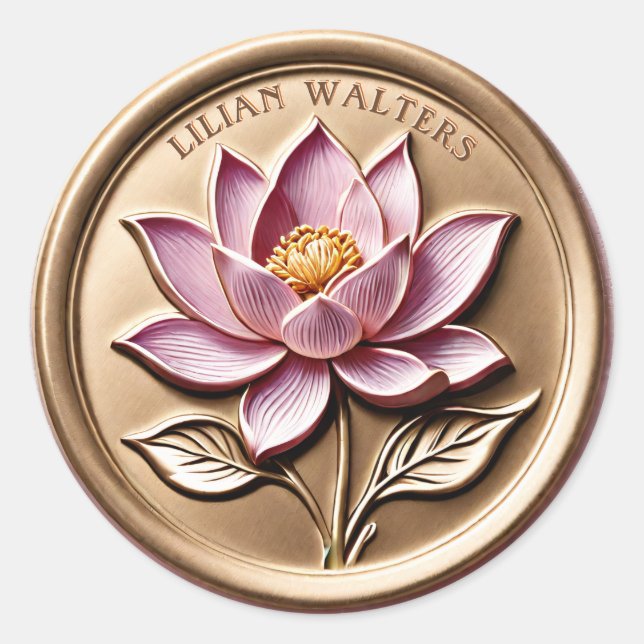 Faux 3D Luxury Pink Lotus Gold Wax Seal Stickers (Front)