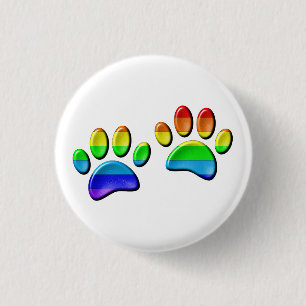 Faux 3D Rainbow Dog Paw Prints 3 Cm Round Badge
