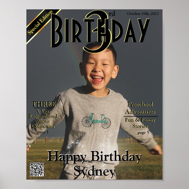 Faux 3rd Birthday Magazine Cover Poster (Front)