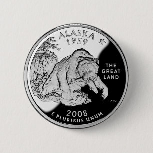 Faux Alaska State Quarter The Great Land Grizzly 6 Cm Round Badge