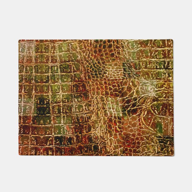 Faux Alligator Animal Skin Leather Red Brown Doormat (Front)