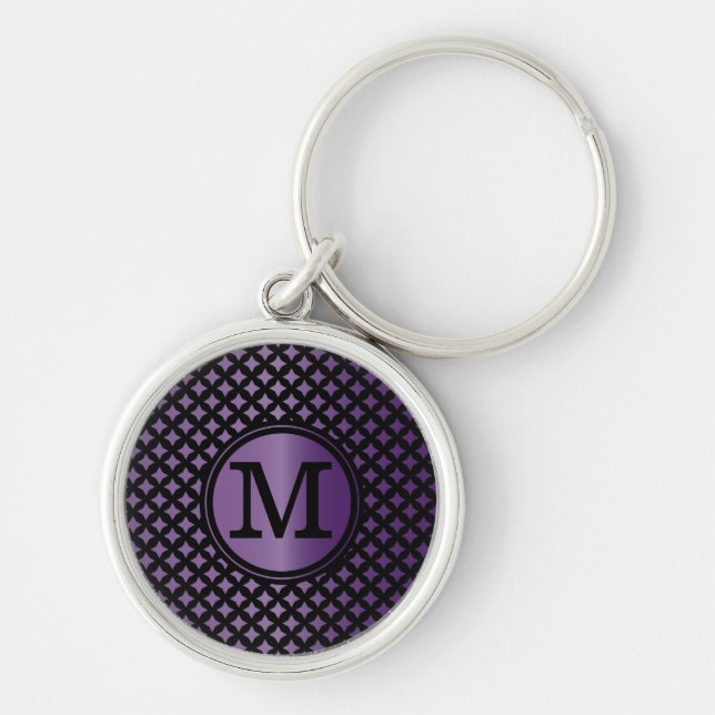 Faux Amethyst and black chic monogram Key Ring (Front)