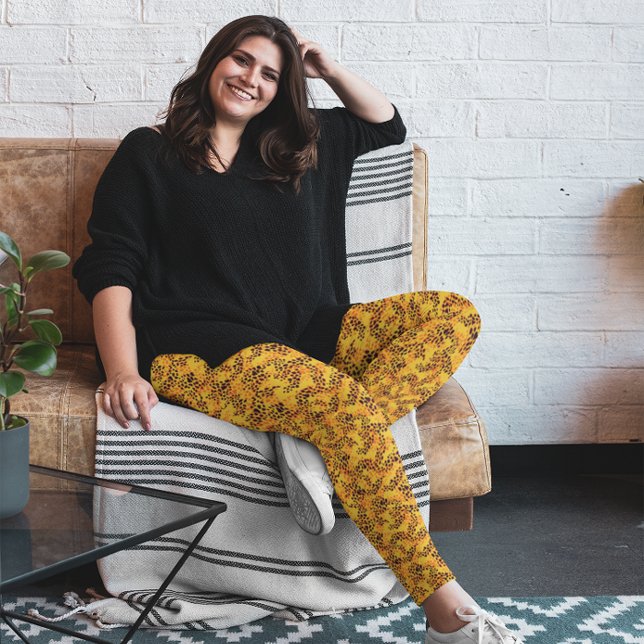 Faux Animal Print Pattern Yellow Leggings (Creator Uploaded)