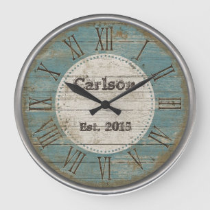 Faux antique Chic rustic blue wood custom design Large Clock