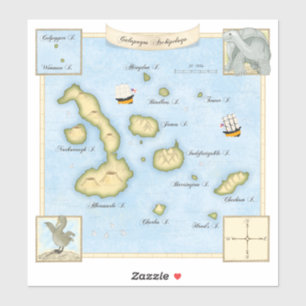 Faux Antique Galapagos Archipelago Map With Ships
