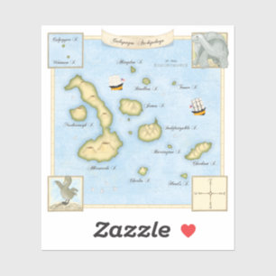 Faux Antique Galapagos Archipelago Map With Ships