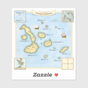 Faux Antique Galapagos Archipelago Map With Ships