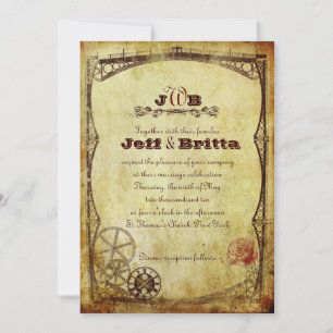 Faux Antique Gold Victorian Steampunk Wedding Invitation