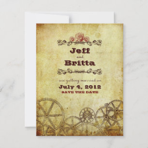 Faux Antique Gold Victorian Steampunk Wedding Save The Date