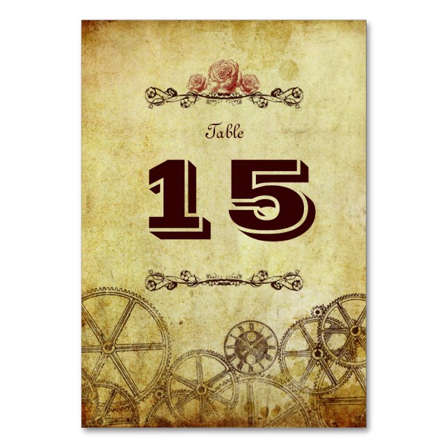 Faux Antique Gold Victorian Steampunk Wedding Table Number (Front)