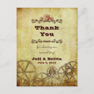 Faux Antique Gold Victorian Steampunk Wedding Thank You Card