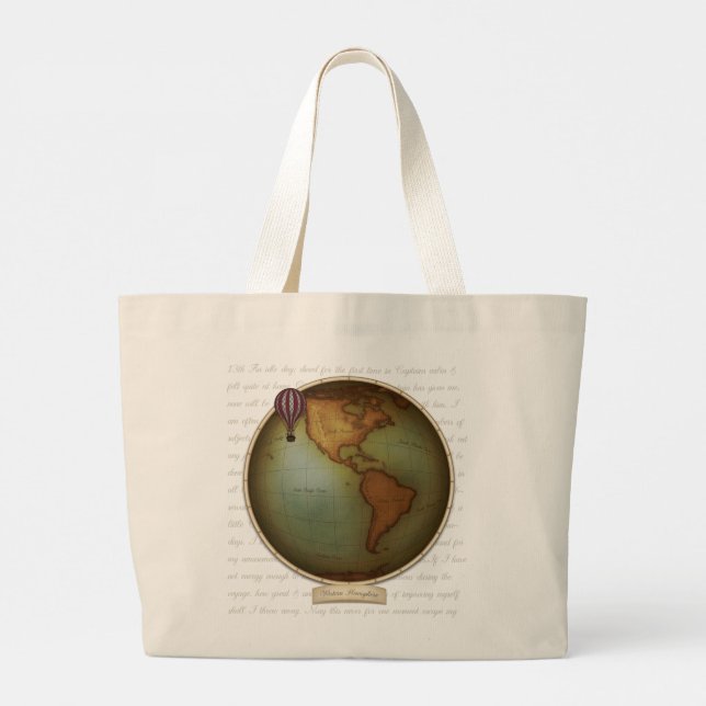 Faux Antique Map Eastern & Western Hemispheres Large Tote Bag (Back)