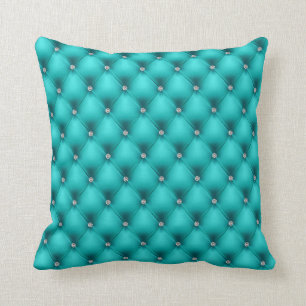 FAUX Aqua quilted leather, diamante Cushion
