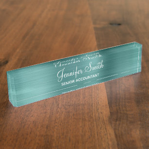 Faux Aqua Teal Foil Nameplate