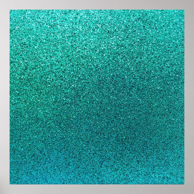 Faux Aqua Teal Turquoise Blue Glitter Background Poster (Front)